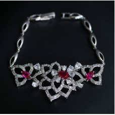 Platinum Plated Ruby Bracelet - Diamond Cut Original Swiss Cubic Zirconia